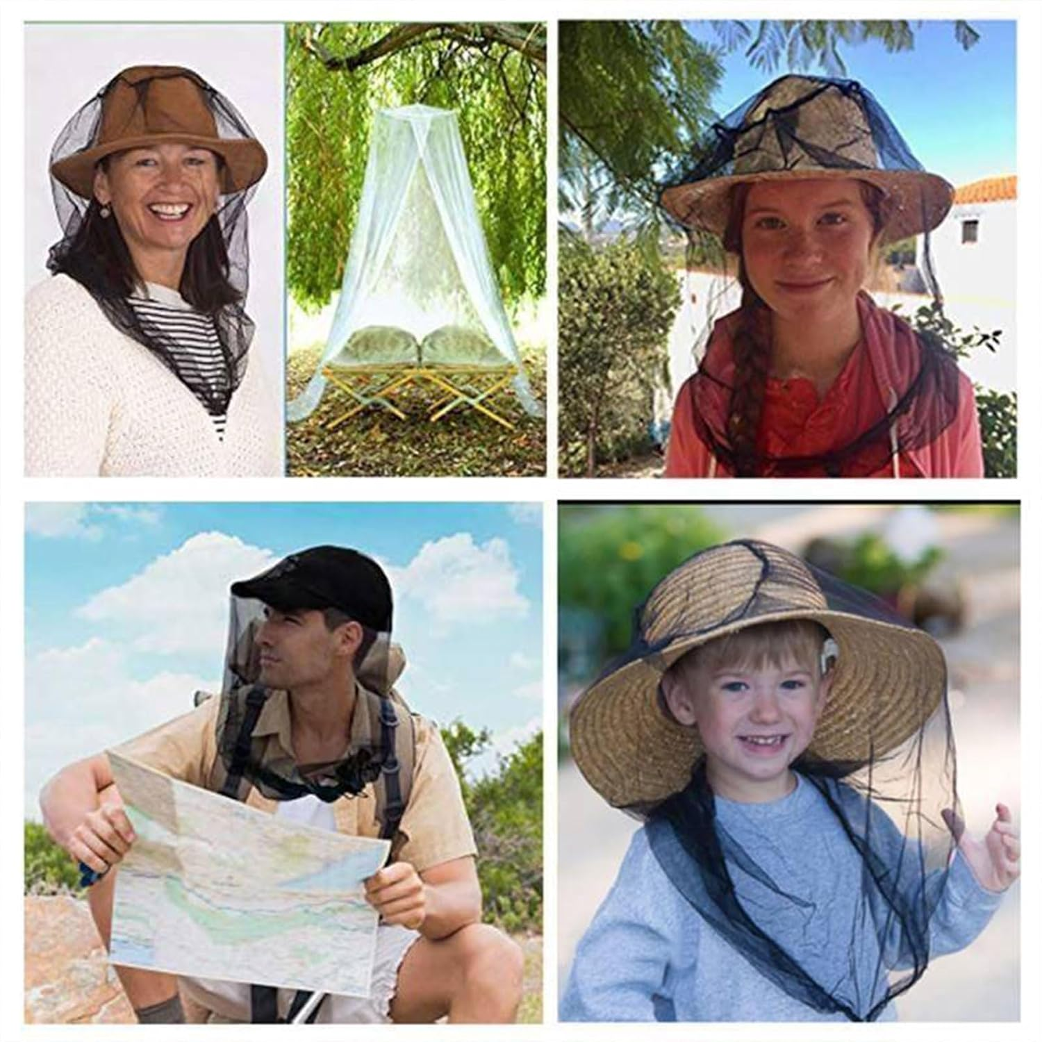 RIBHNXHI Fly & Bug Protection Head Net | Ultra Large & Long, Extra Fine Holes for Camping, Hiking, Fishing, Gardening, Safari | 2 Pack Fits All Hats for Men & Women Black image number 4