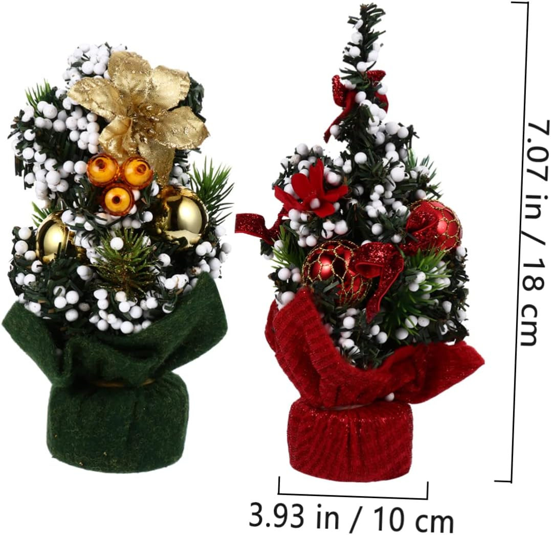 2Pcs Mini Artificial Christmas Trees Desktop Ornaments Christmas Tree Decorations for Home Office image number 5