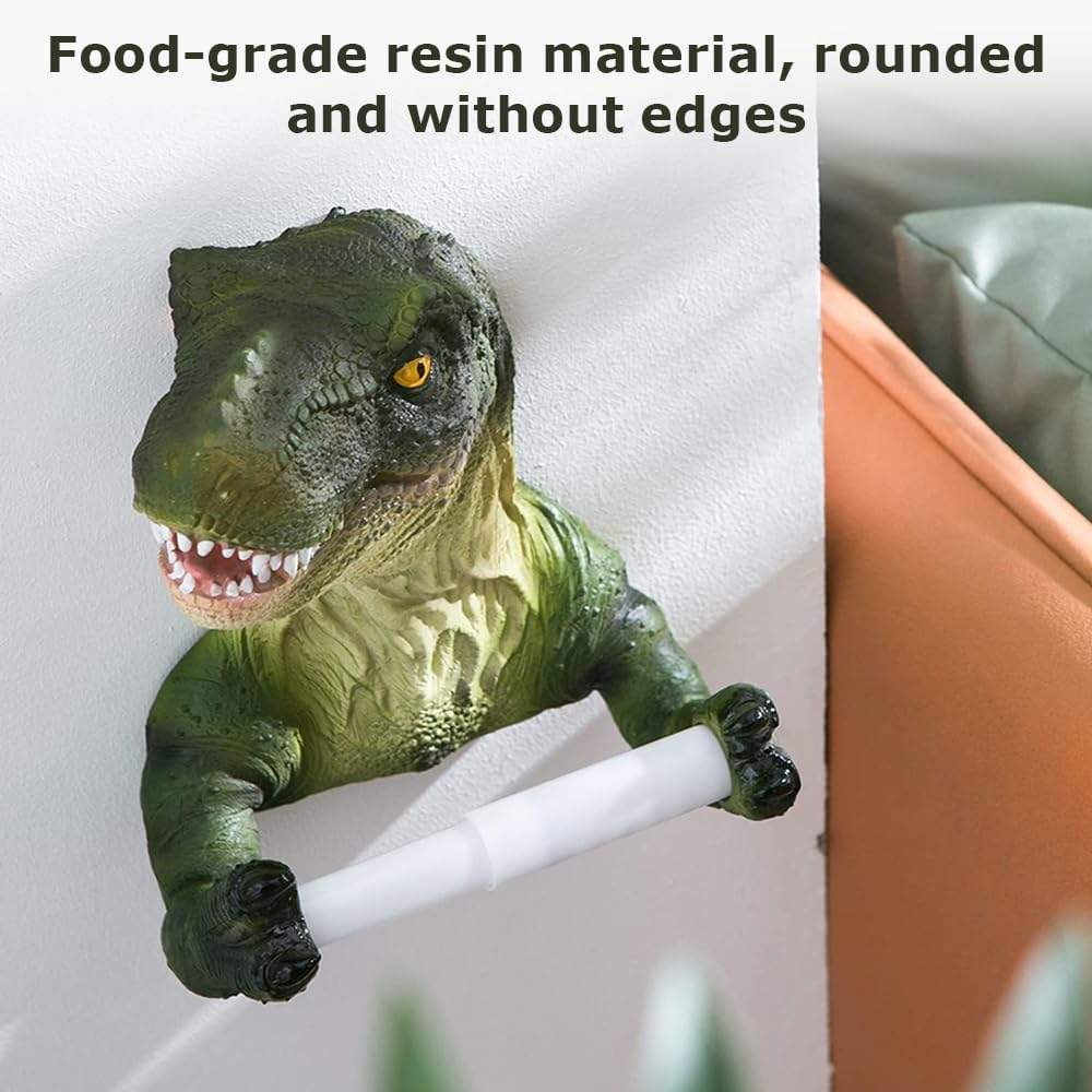 MOTRAIN Funny Dinosaur Toilet Paper Holder, Wall Mounted Resin Bathroom Shelf, No-Drill Towel & Paper Roll Hanger, Quirky Home Decor Accessory for Kids & Adults image number 6