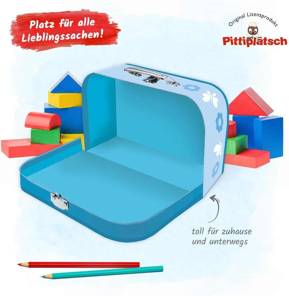 Tr&ouml;tsch Kinderkoffer Pittiplatsch Wanne Gro&szlig;,Pappkoffer, Koffer Aus Pappe, Geschenk Verpackung, Gutschein Verpackung,Spielkoffer, Metallgriff Und Metallhenkel, Reisekoffer Kinder: Spielzeugkoffer Mit Metallhenkel Und Metallverschluss