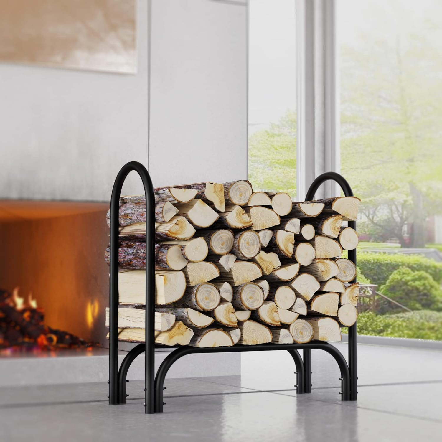Fire Beauty Firewood Rack Log Holder,Log Storage Holder,Storage Rack,Firewood Stacker for Fireplace Indoor Outdoor(Middle) image number 5