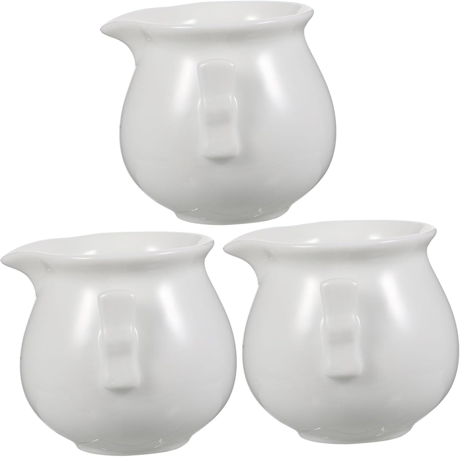POPETPOP 3Pcs White Ceramic Milk Jugs Coffee Frothing Cups Creative Frothing Pitchers for Espresso Machine Accessories and Latte Art in Home and Caf&eacute; Use image number 2