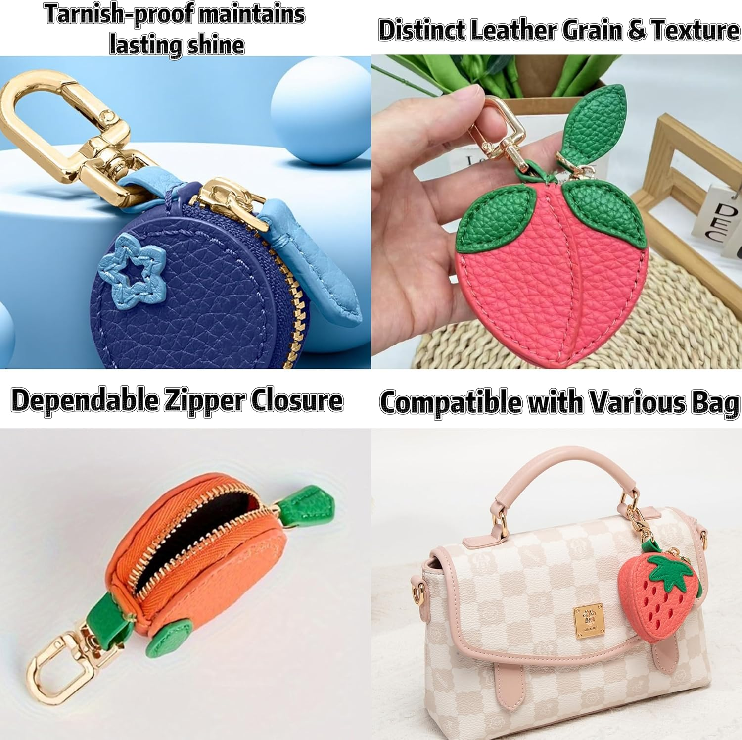Strawberry Coin Bag with Charm, Cute Mini Purse Keyring Gift for Girls Women image number 3
