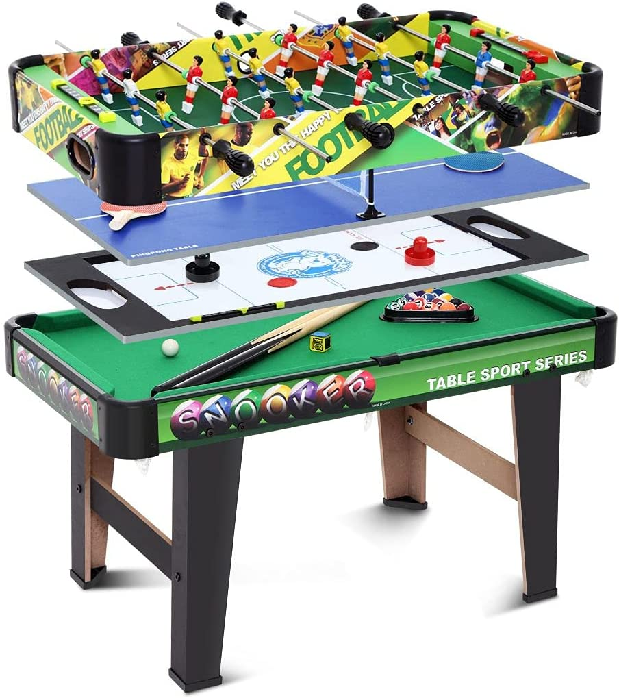 Multi Game Table 4-In-1 Family Entertainment Game Table with Air Hockey Pool Football Soccer Table Tennis Multi-Activity Combination Kids Game Table image number 3