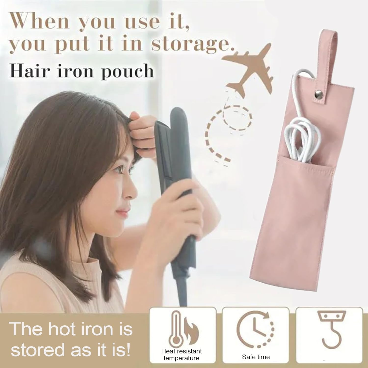 Hair Tool Travel Bag - Heat Resistant Mat Hair | Hairs Styling Pouch Bag | Dustproof Waterproof Portable Bags Travel | Tool Organizer Mat for Straighteners, Curling Irons, Dryers, Hot Air Brushe - Pink image number 2