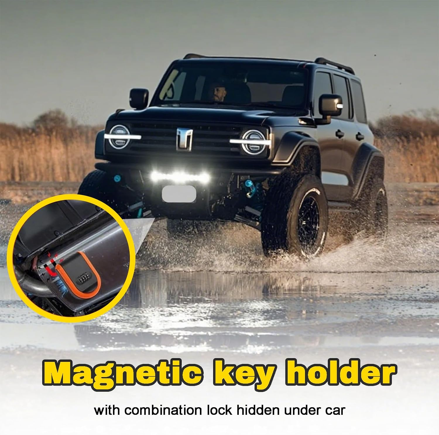 Rylaxzon Magnetic Key Holder with Combination Lock - Waterproof Outdoor Key Lock Box for Cars (Orange) image number 4