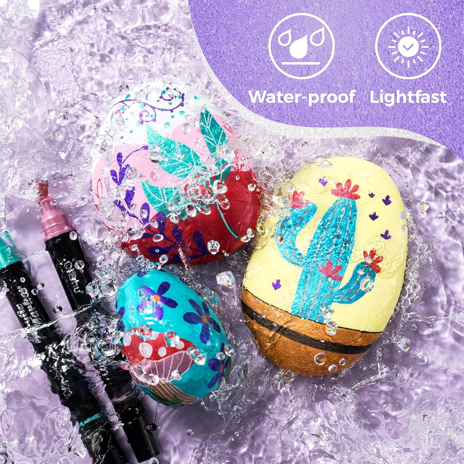 Ohuhu Acrylic Paint Pens 60 Colors: Dual Tips (Round & Fine) Acrylic Markers High Opacity Paint Markers Waterproof Lightfast for Rock Painting Easter Eggs Wood Glass Ceramic Canvas - Kakaako image number 1