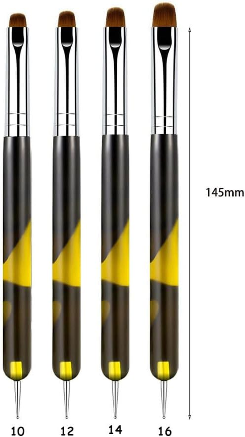 4 Pcs Professional Nail Art Brush Set 2 Way Dual Head Acrylic Nail Brush for French Tip, Line Drawing and Nail Art Design,Precision Manicure Tools for Salon Gel Polish, False Nails Extension image number 3