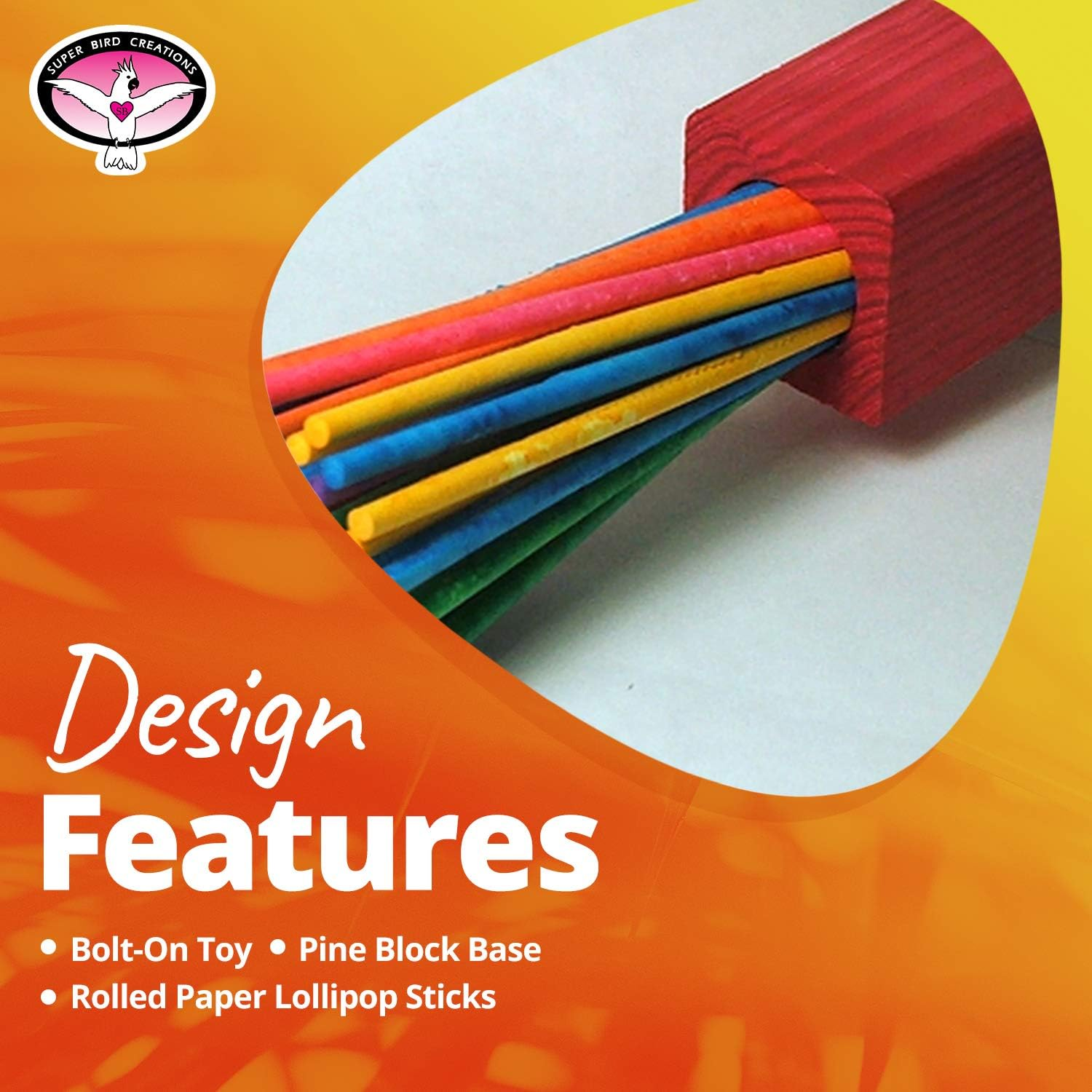Super Bird Creations - SB301 Chewable Paper Party Bird Toy with Colorful Lollipop Sticks - Ringnecks Medium Conures Parrot - Chew Enthusiasts - Enriching Bird Toys for Medium to Large Birds - 1-Pack image number 5