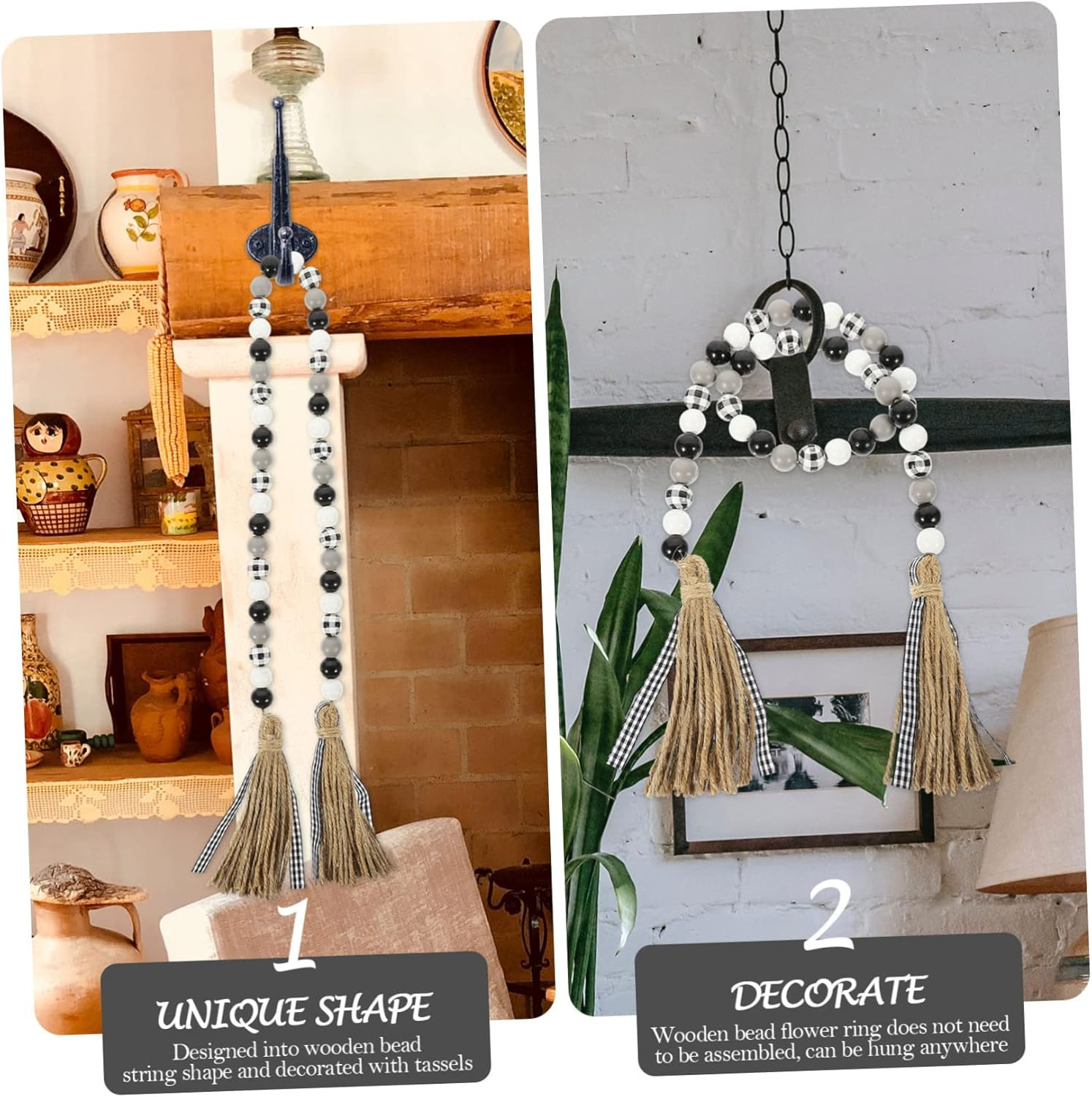 Wooden Beads Tassel Pendant Vintage Hanging Beaded Decoration Chic Party DIY Beaded Pendant for Indoor and Outdoor Decor image number 3