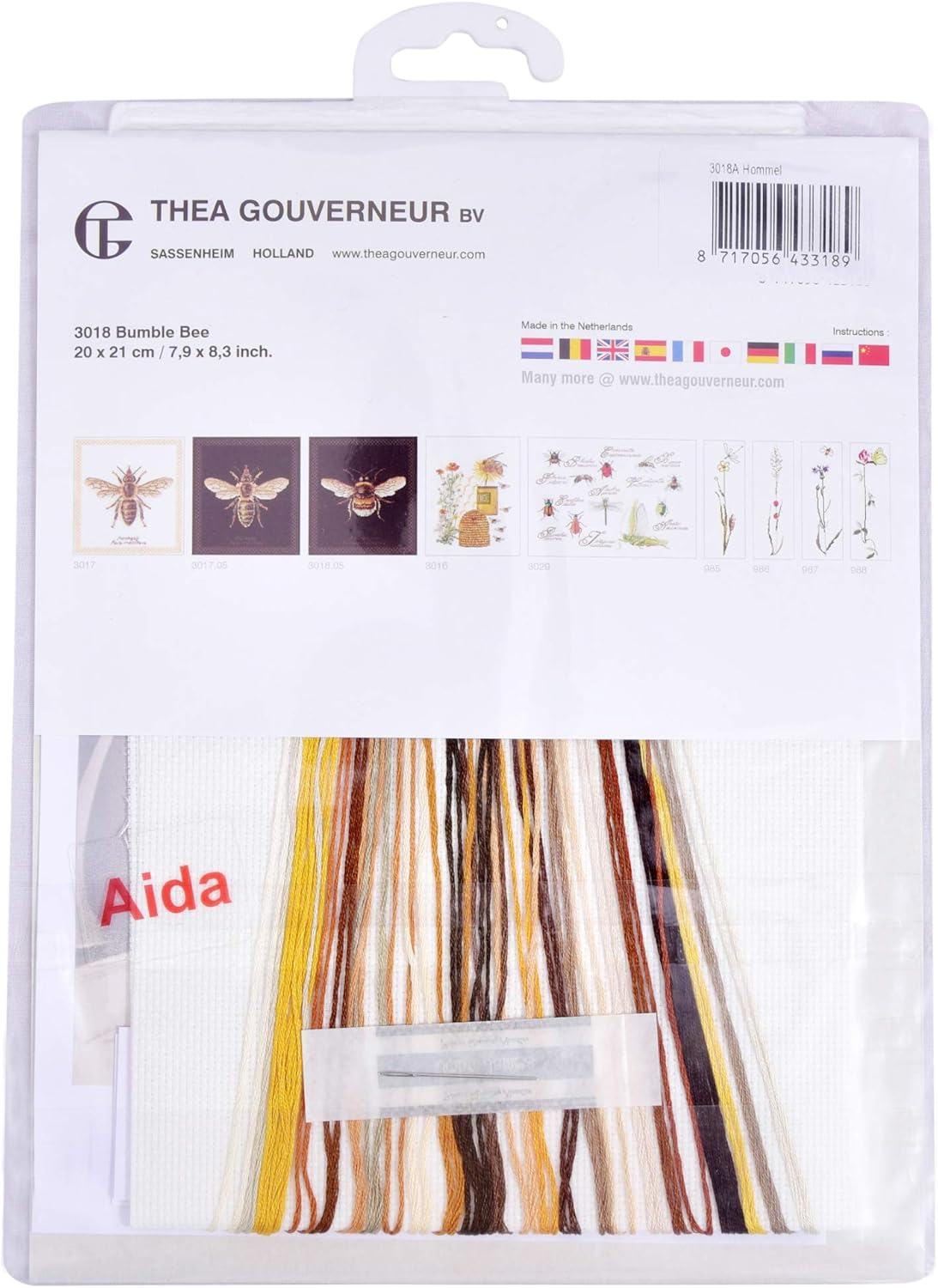 Thea Gouverneur - Counted Cross Stitch Kit - Embroidery Kit - 3018A - Pre-Sorted DMC Threads - Bumble Bee - Aida - 7,9 X 8,3Inch - DIY Kit - Aida image number 4