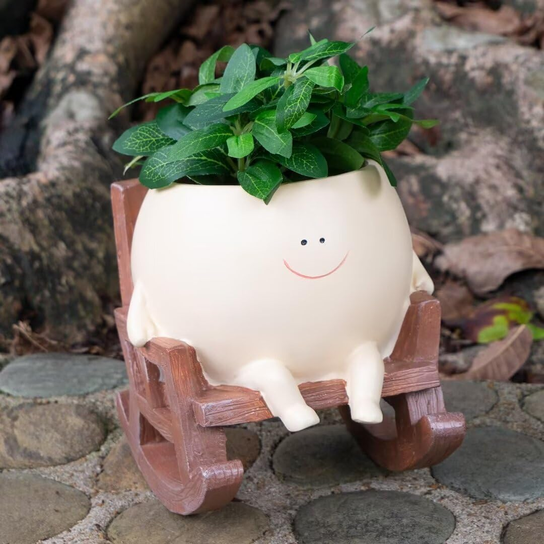 Rocking & Hanging Chair Plant Pot, Indoor and Outdoor Innovative Decorative Pots, Swinging Happy Face Flowers Planters Pots Head.(Hanging Baske)