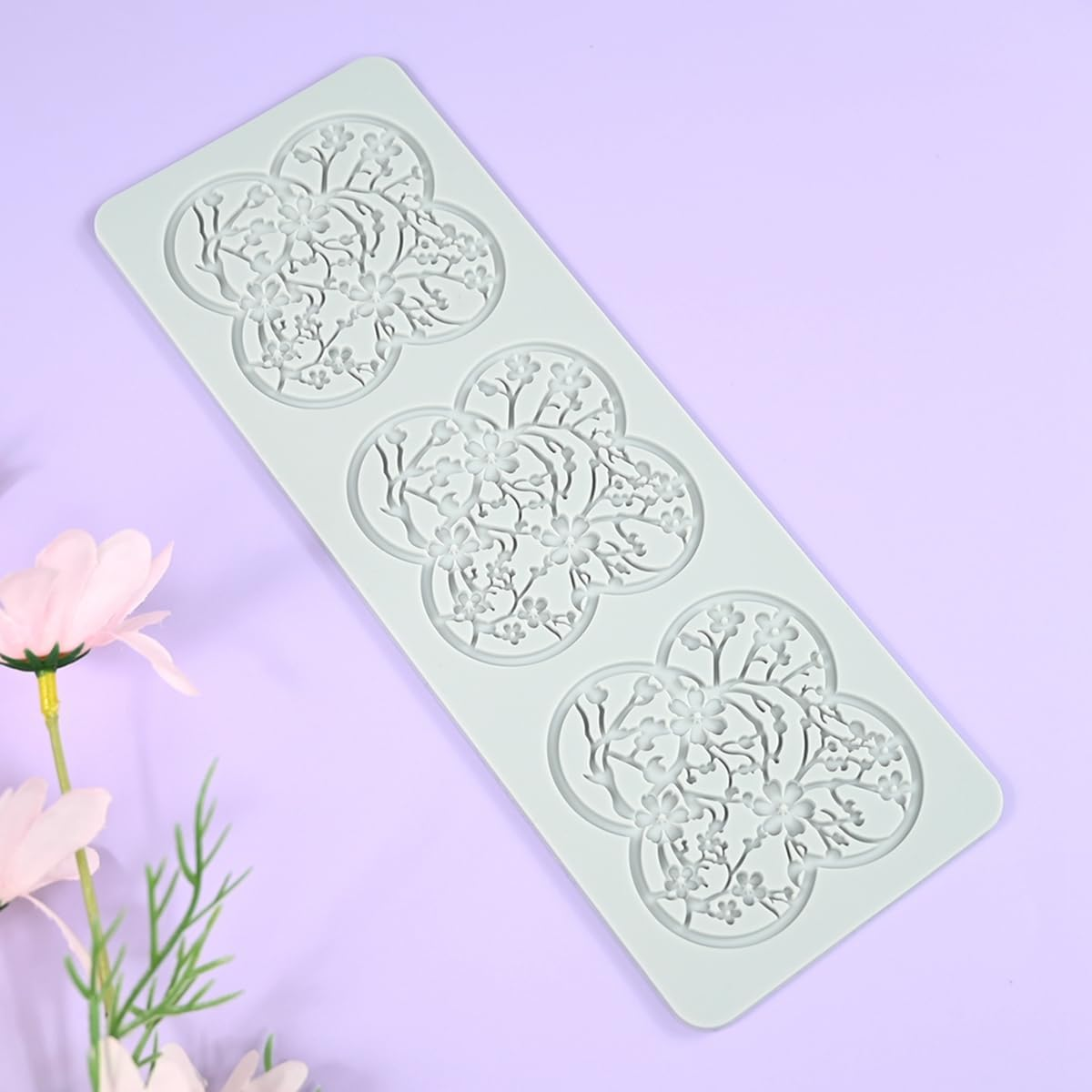 Mostsom 3D Plum Blossom Branch Cake Lace Mold Silicone Mould Fondant Mold Chocolate Stencil Cake Decorating Border Bakeware (D_ Plum Blossom) image number 2
