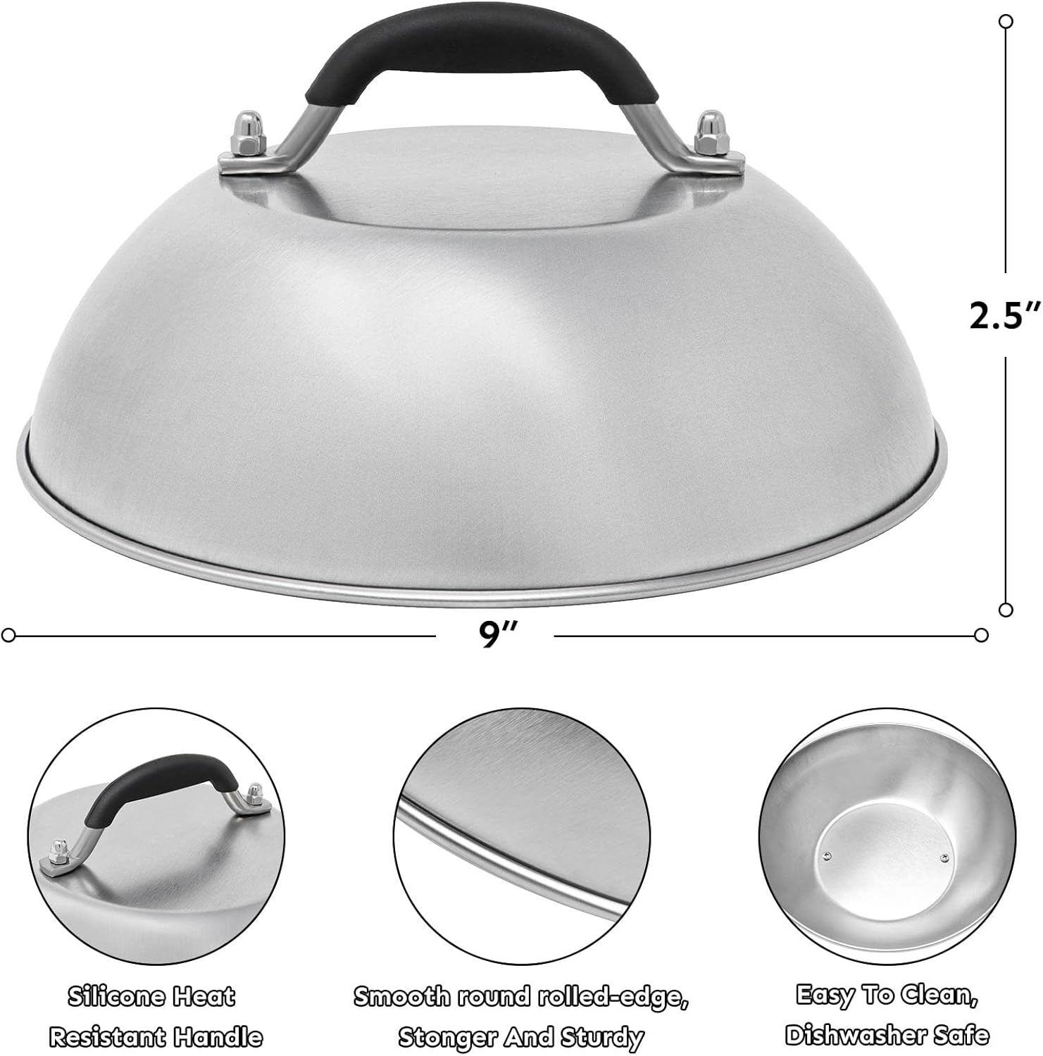 HULISEN Cheese Melting Dome & Smashed Burger Press, 6.2" Grill Press with 9" Basting Cover, Stainless Steel Burger Smasher, Griddle Accessories Kit for Flat Top Grill Cooking Indoor/Outdoor