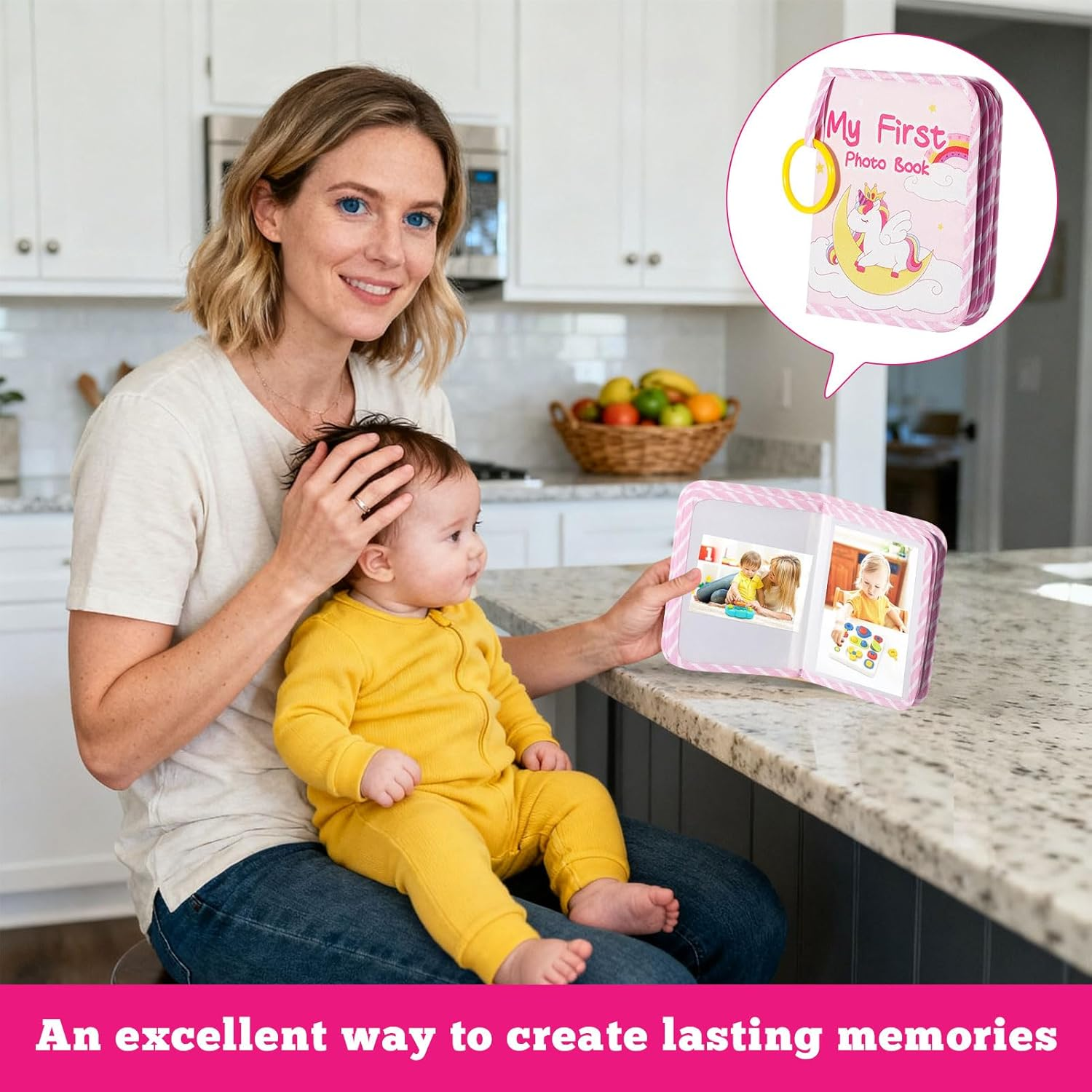 Baby Photo Album 4X6, Baby Memory Book, Soft Cloth Toddler Photo Albums, Holds 17 4X6 Photos, Perfect for Newborn Toddler Memories, Cartoon Toddler Memory Book, First Family Album Scrapbook (Unicorn)