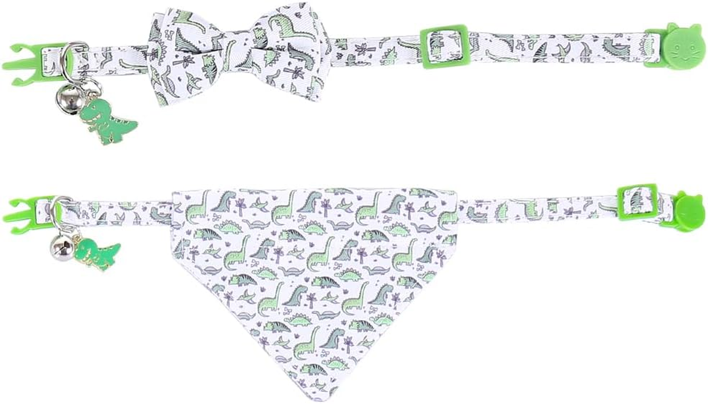 Lamphyface Cat Collar Breakaway with Cute Bow Tie Bandana and Bell Dinosaur Accessories for Kitty Adjustable Safety - Universe image number 3