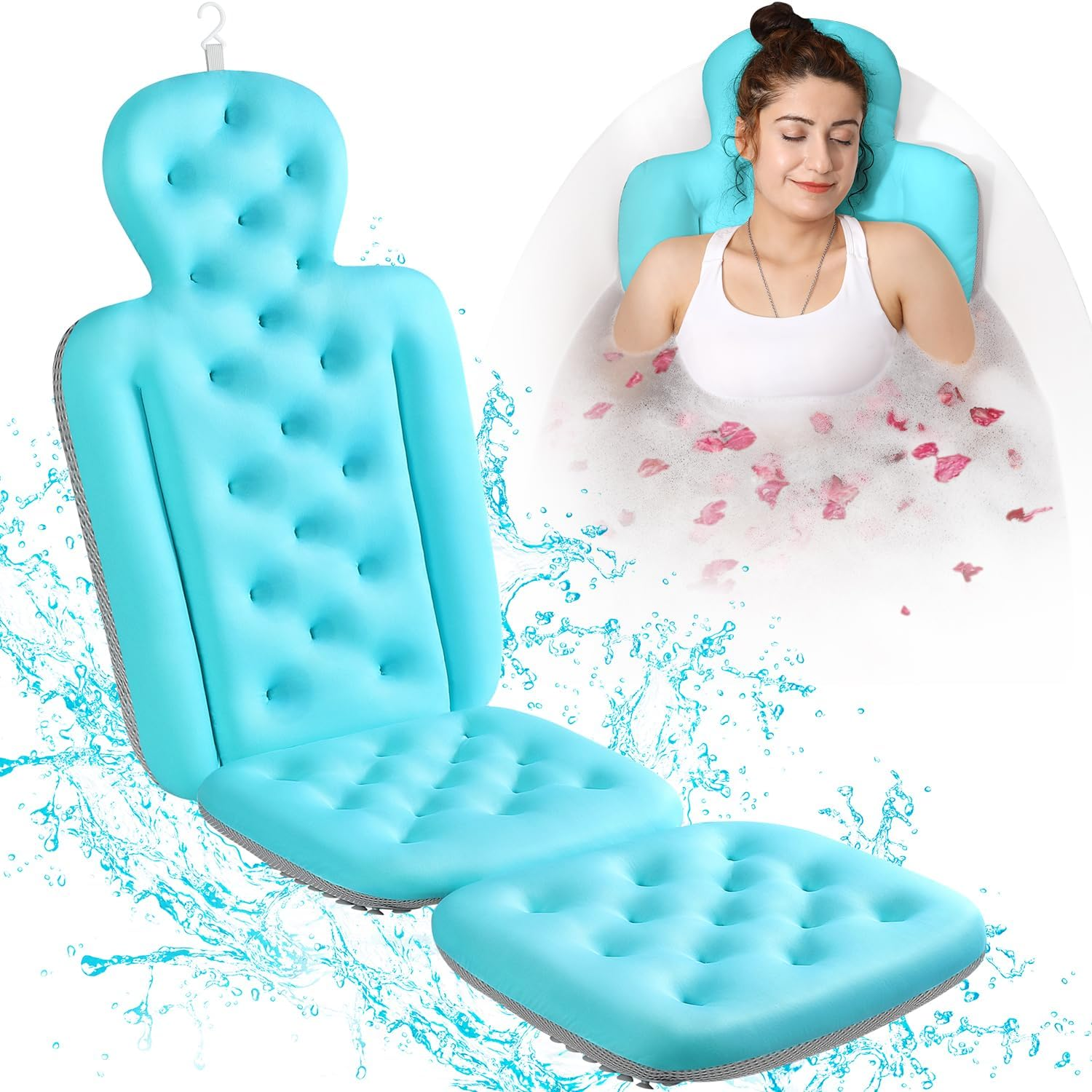 Full Body Bath Pillow for Bathtub, Thick Bathtub Cushion with Laundry Bag, Luxury Tub Pillow for Bath for Headrest Neck and Back Support Pink 51" X 16"