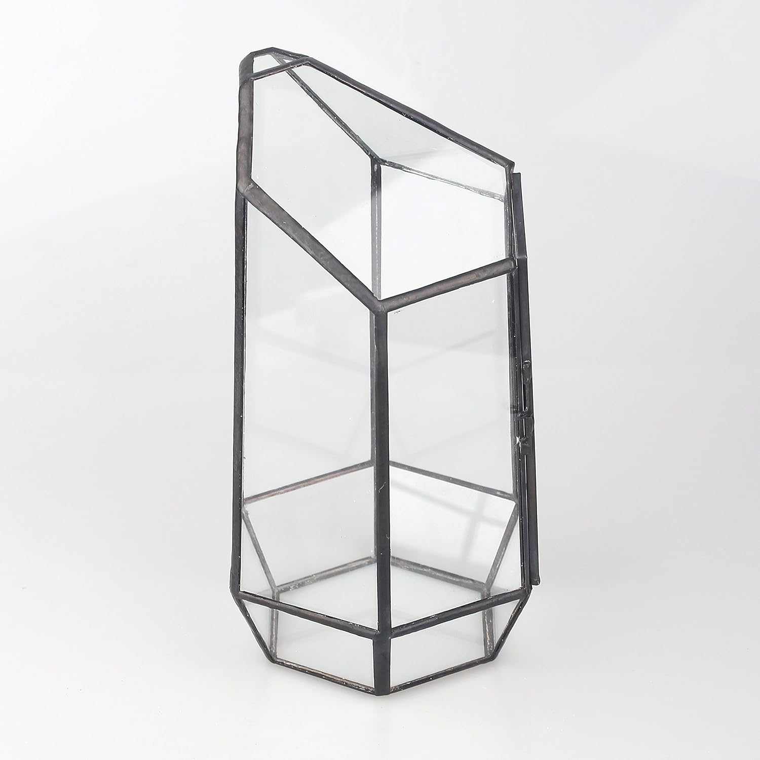 NCYP 22Cm Height Closed Irregular Glass Terrarium with Door Succulent Planter Geometric Flower Plant Pot Tabletop Small Bonsai Container Desktop Box Candle Holder (No Plants) image number 2
