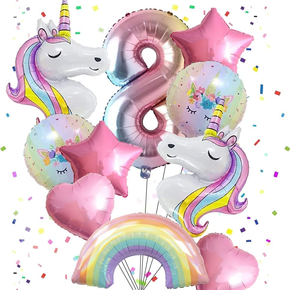 Unicorn Balloons Unicorn Birthday Party Decorations for Girls Foil Balloons Set Macaron and Rainbow Balloon Wedding Baby Shower Party Supplie (Number 9) image number 5