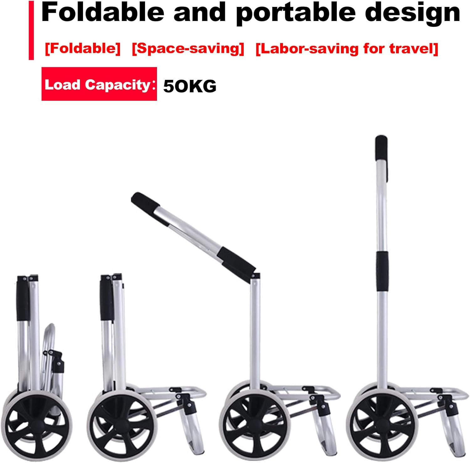 Black Shopping Trolley Cart, Foldable Rolling Dolly with Two Wheels and Removable Bag for Groceries, Shopping, Camping, Laundry, 33 * 28 * 103Cm image number 2