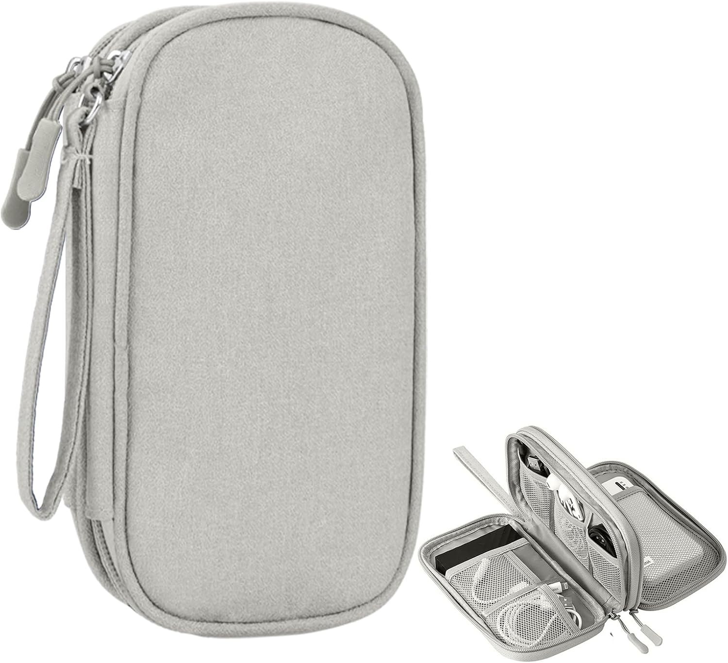 Beownest Travel Electronic Organizer Bag 21X14X5Cm, 2-Layer Waterproof Tech Organizer with USB Ports & Cable Management for Power Bank, Laptop Adapter, Phone, Earbuds (Navy)