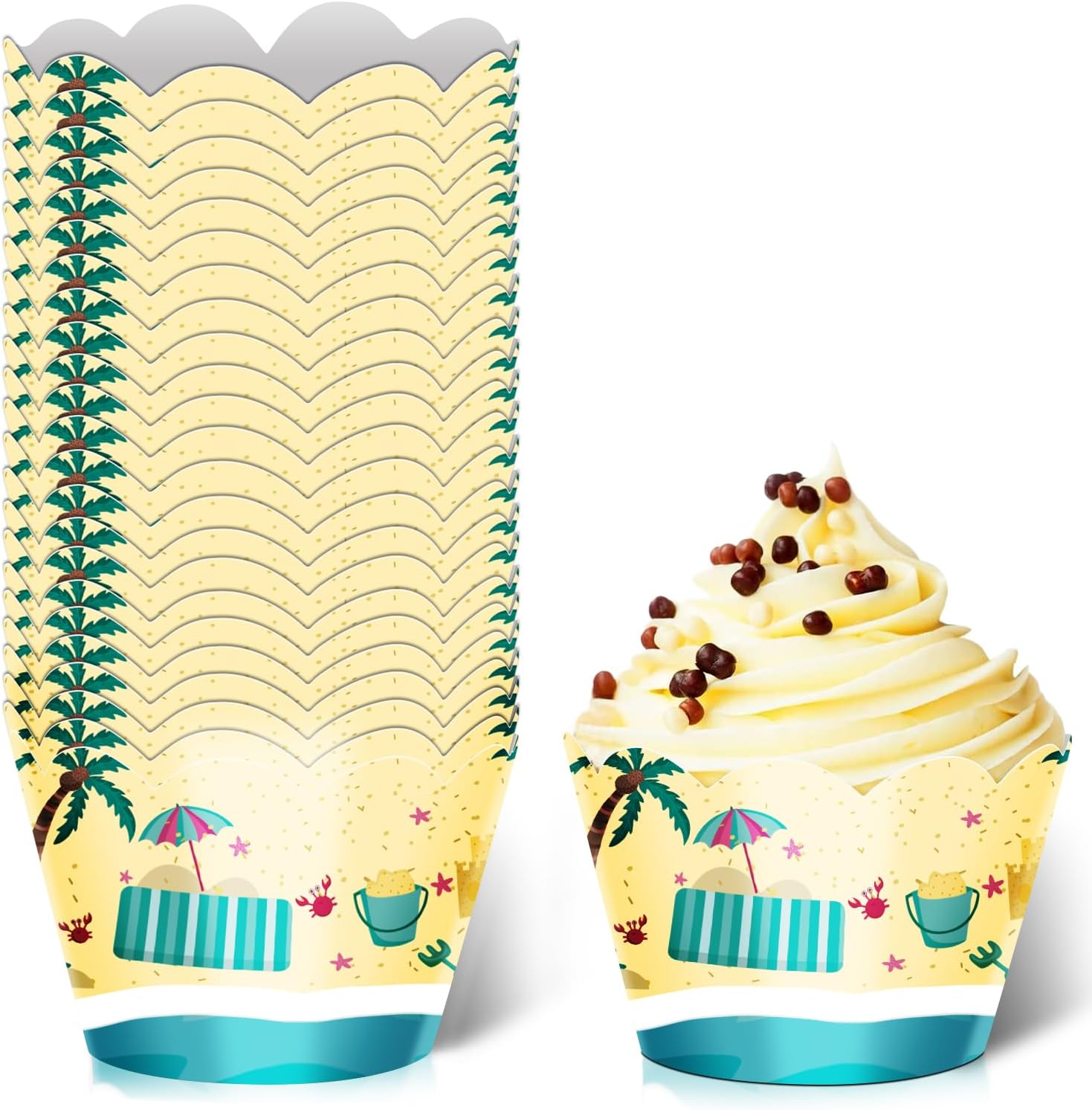 24Pcs Dessert Cupcake Wrappers Pick for Ice Cream Hot Summer Hawaii Beach Theme Decor Supplies Baby Shower Girls Boys Happy Birthday Party Decorations image number 4