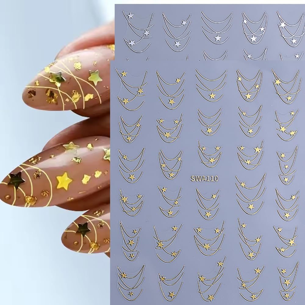 Missjelly 6 Sheets Star Nail Stickers, 3D Nail Stickers, Starlight Nail Art Stickers image number 2