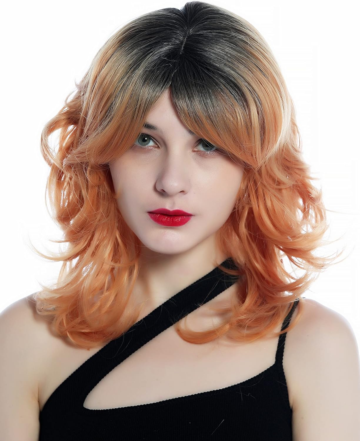 WIG ME up - SZL0673-T-010 Women'S Wig Wild Wavy Curly Shoulder Length Ombre Black Copper Blonde Wig image number 5