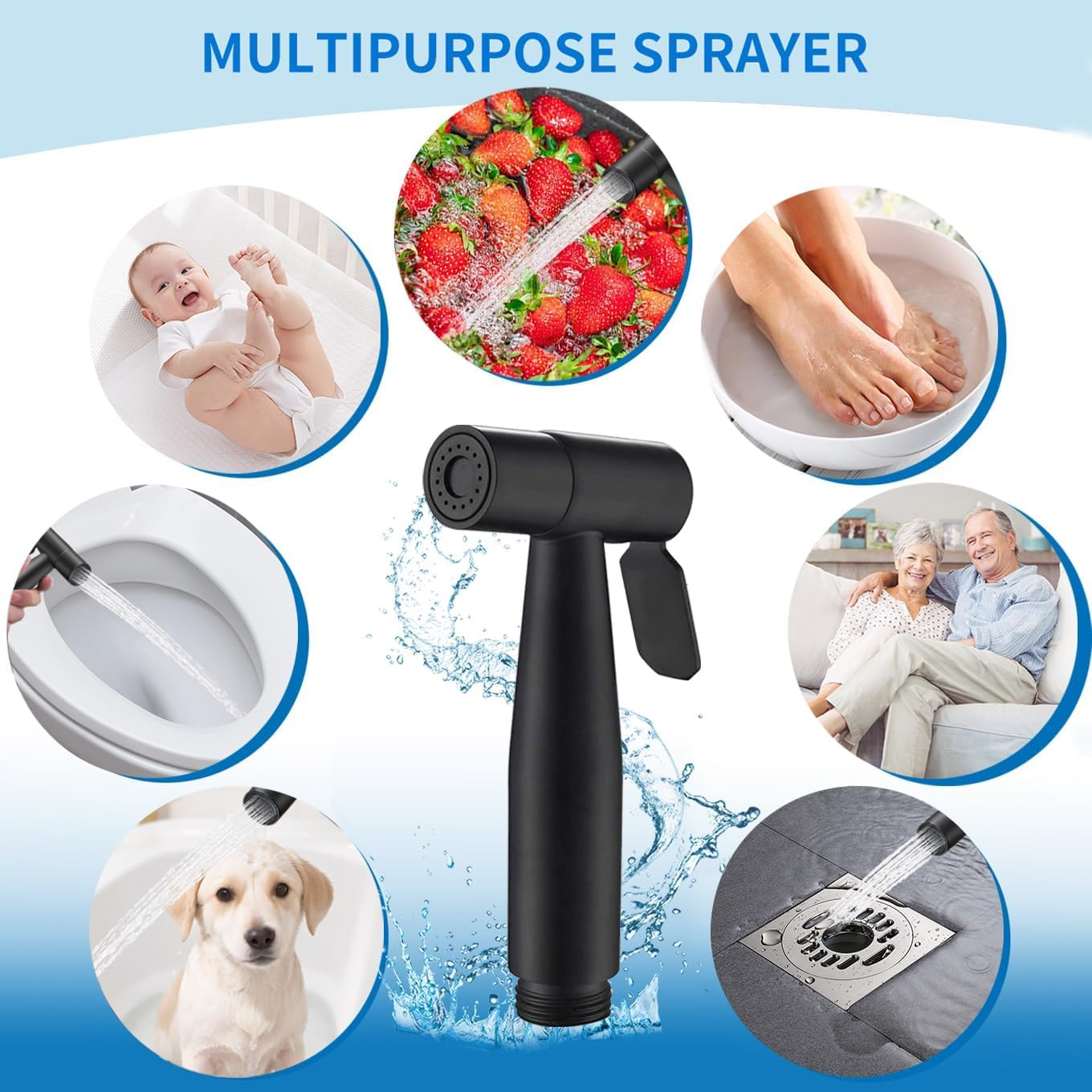 Handheld Bidet Sprayer for Toilet, Spray Attachment with Hose for Feminine Wash, Baby Cloth Diaper Washer, Stainless Steel Cleaner and Shower Sprayer for Pet, Bathroom or Toilet Black image number 6