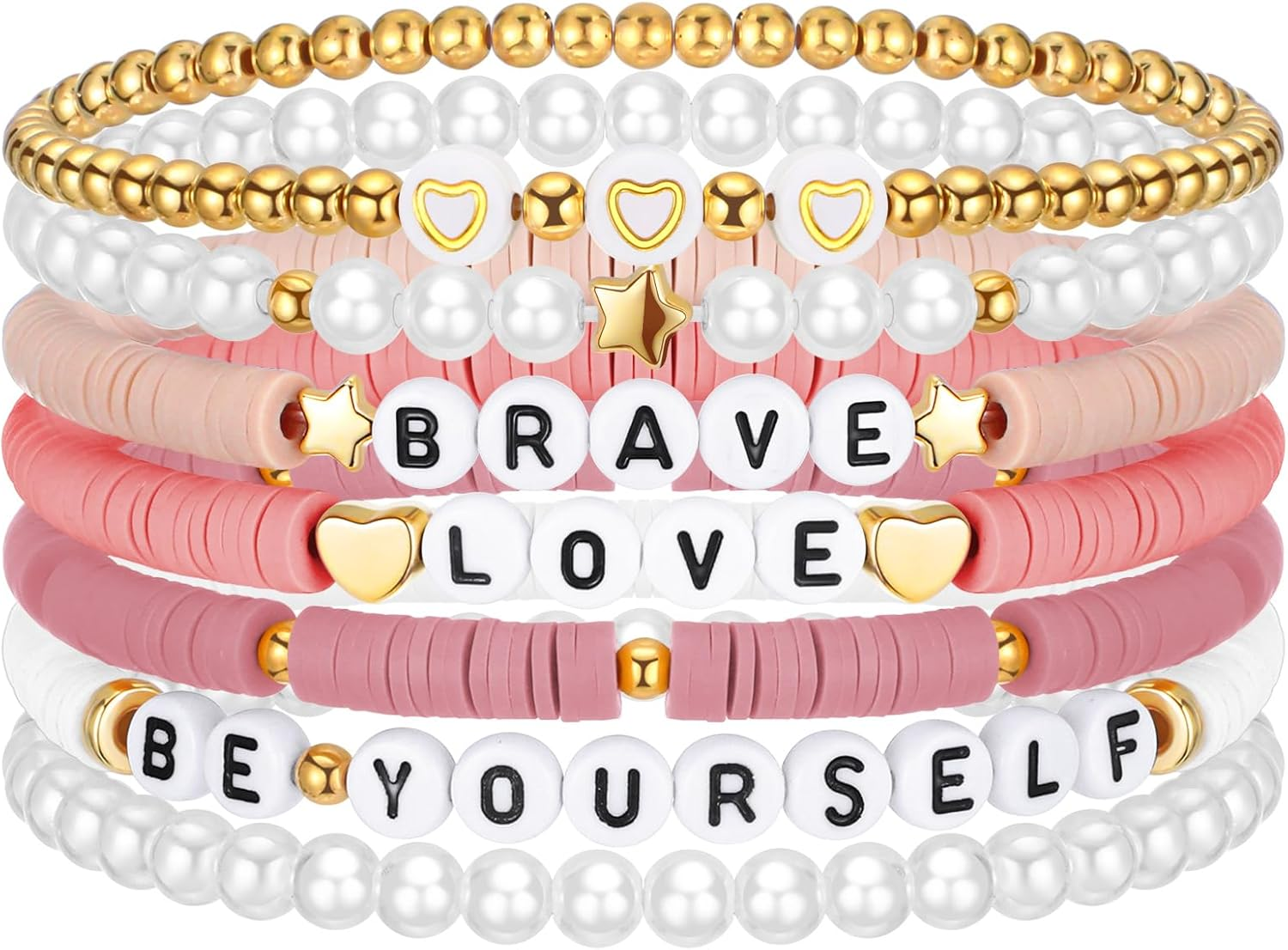 Landical 7 Pcs Friendship Beaded Bracelets Valentines Bracelets Heishi Preppy Bracelets Cute Jewelry Gifts for Women Girls