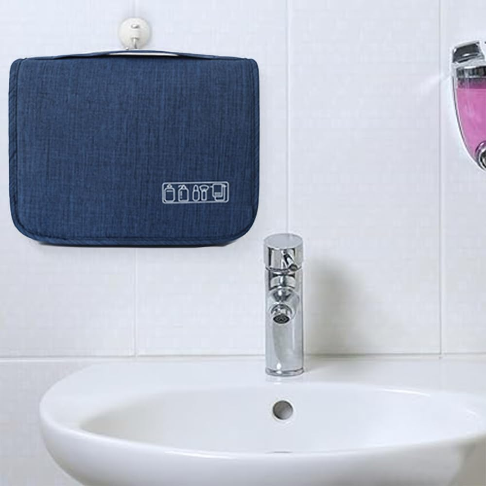 Hangable Shower Bag, Foldable Hygiene Bag, Mesh Shower C&acirc;ddy Basket with Hook, Fashionable Hanging Travel Toiletry Bag, Shower Organizer Kit for Toiletries Cosmetics Makeup Stylish and Modern (Grey) - Blue image number 5