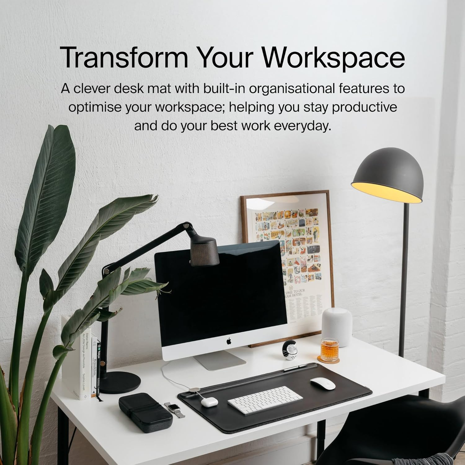 Orbitkey Desk Mat | Made from Premium Vegan Leather and Recycled PET Felt | Document Hideaway | Magnetic Cable Holder (Black, Large) image number 6