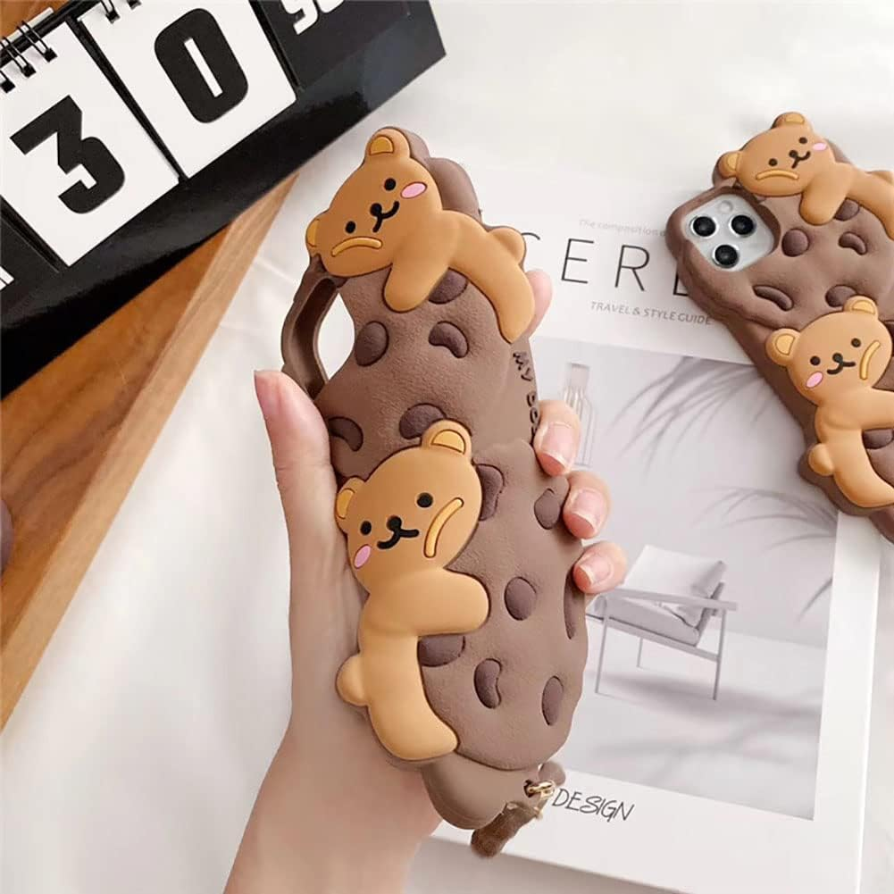 Yatchen Bear Case for Iphone 13,Cute Cookie Bear Kawaii Phone Cases 3D Cartoon Cover with Keychain Strap Lanyard Funny Women Girls Soft Silicone Protector for Iphone 13 image number 1