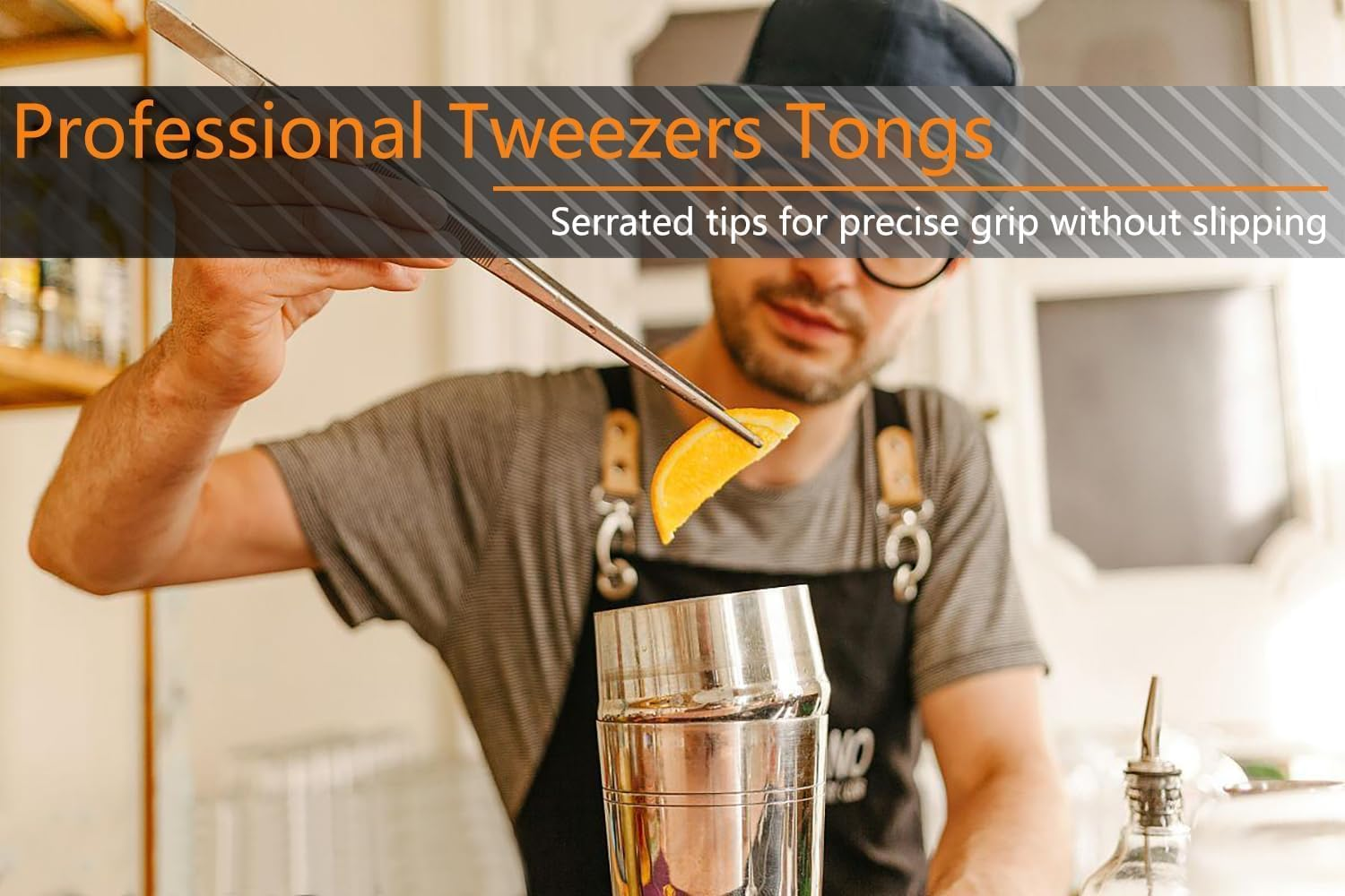 6 Pcs Cooking Tweezer Tongs, 12'' and 6.3" Stainless Steel Kitchen Tweezer Set, Professional Chef Tweezers for Cooking, Repairing, Sea Food, BBQ, Multi-Use