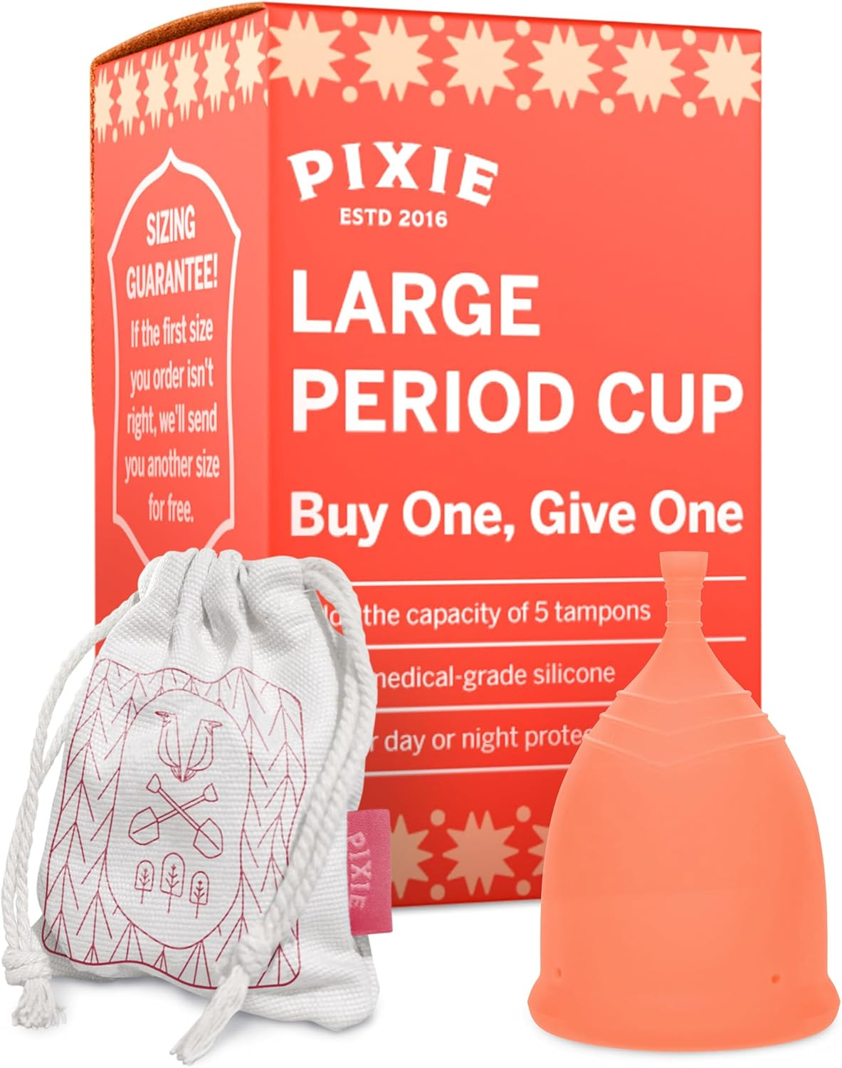 Pixie Menstrual Cup - No Metals or Toxins - 100% Medical-Grade Silicone - Ranked 1 for the Most Soft Reusable Period Cup - Wear 12 Hours - Tampon Alternative - Buy One We Give One (Large) image number 5