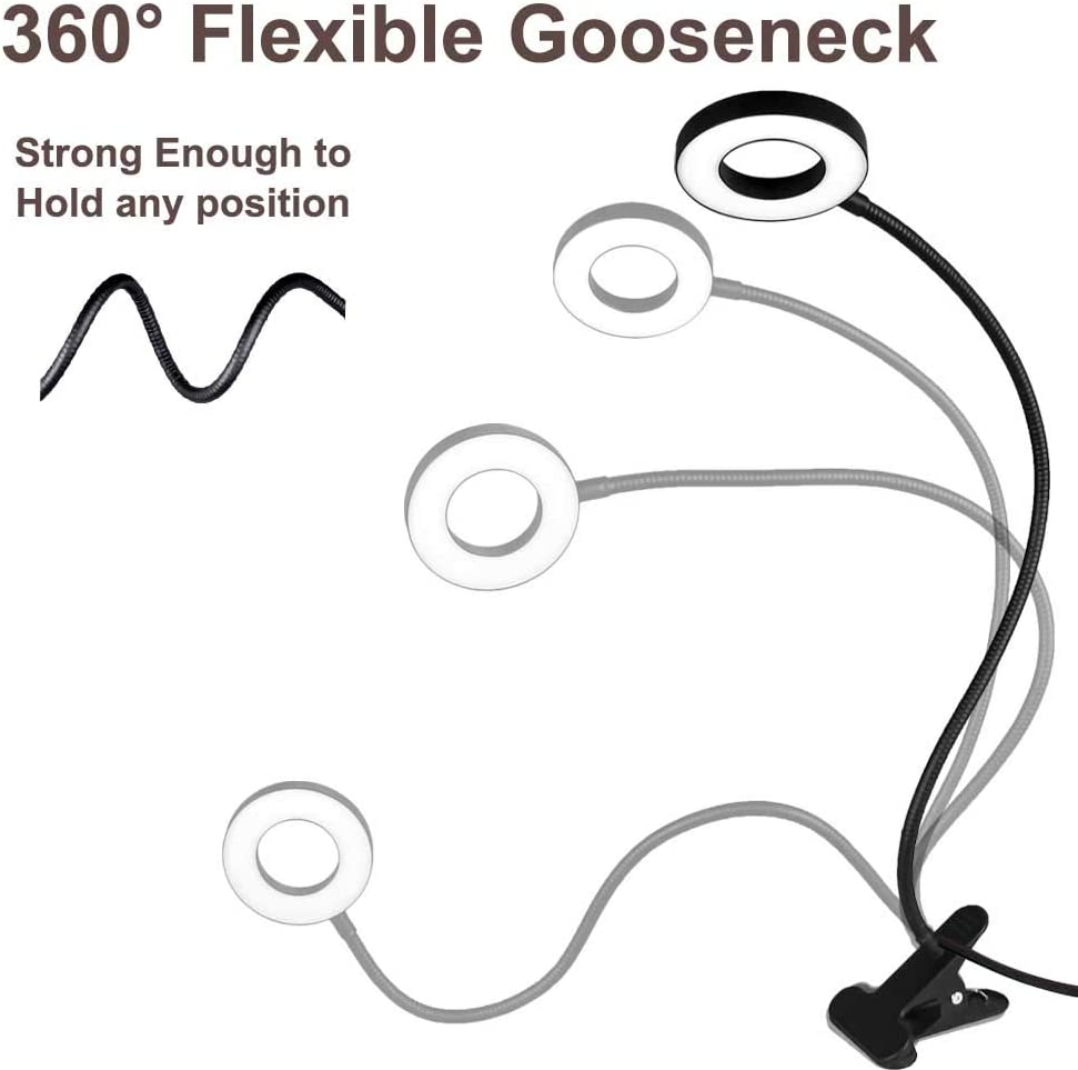 Bekada Clip on Desk/Ring Light with Clamp for Video Conference Lighting, Computer Webcam, USB LED Laptop Light for Zoom Meetings Reading with 3 Color 10 Dimming Level - White image number 4