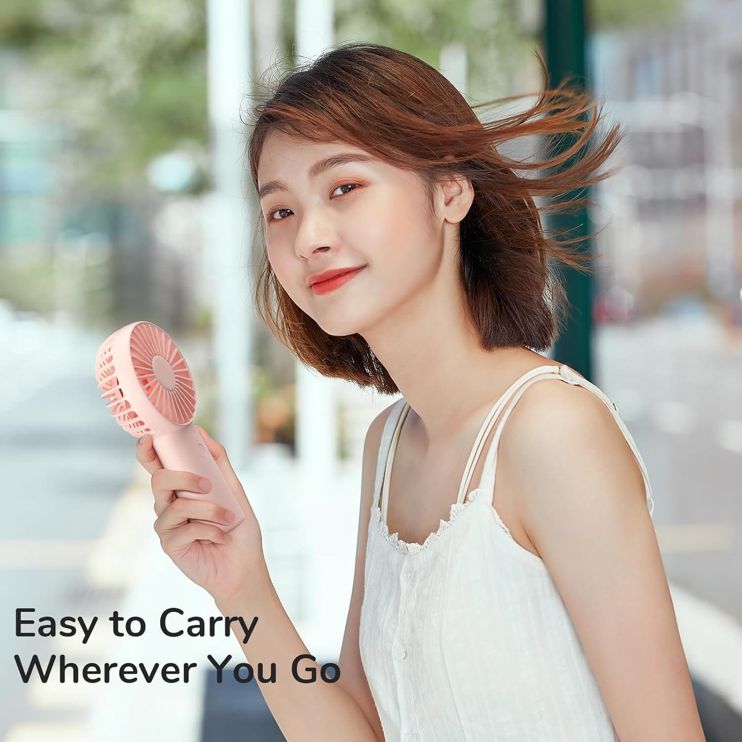 JISULIFE Handheld Fan, 4000Mah Small Portable Fan, Personal USB Rechargeable Pocket Fan [4-16H Working Time] Battery Operated Hand Fan with 3 Speeds for Outdoor/Travel, Summer for Men Women-Pink image number 2