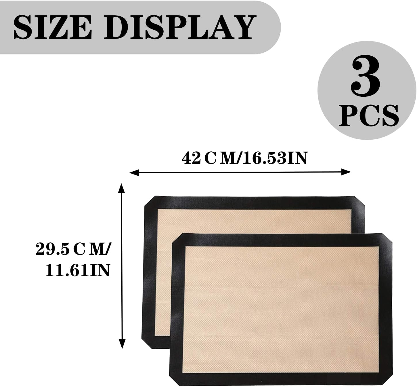 Silicone Baking Mats, Non-Stick, Food-Safe Mats for Easy Baking, Roasting, and Food Preparation, Pack of 3, Oven-Safe up to 249 Degrees Celsius, Fits Half-Sheet Size Pan image number 3