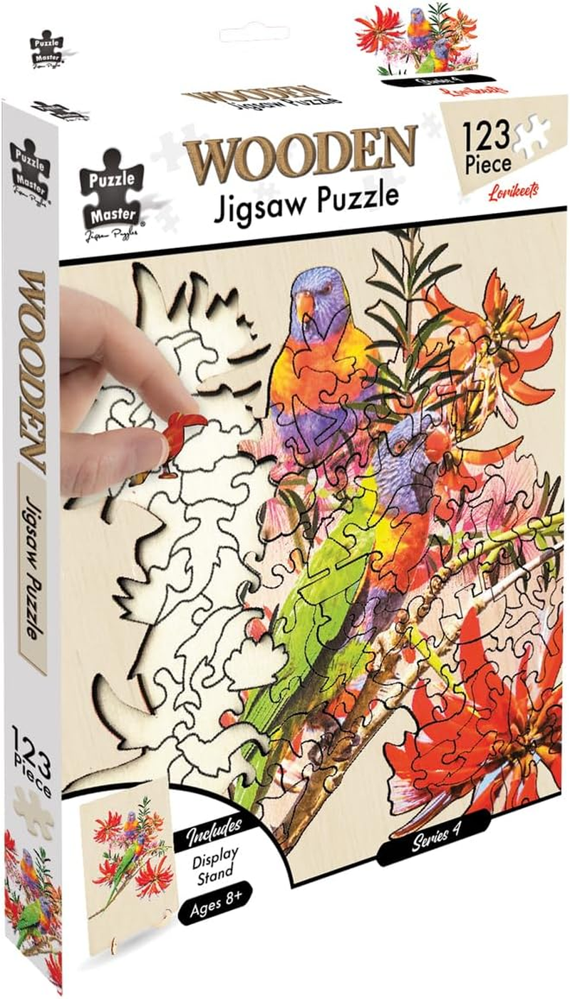 Puzzle Master Wooden Jigsaw Puzzle with Display Stand &ndash; Kookaburra Artistic Animal-Shaped Puzzle for Adults & Kids &ndash; Premium Wood, 117 Pieces image number 3
