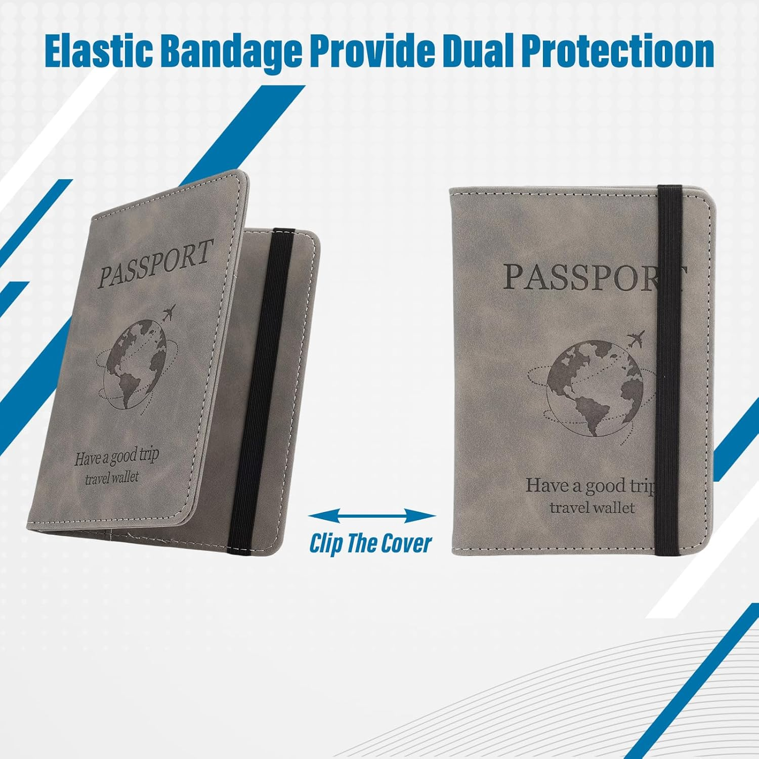 Fiohiros Passport Holder for Women and Men, Premium Leather RFID Blocking Passport Wallet, Passport Cover Travel Essentials for ID & Credit Cards, Perfect for Plane Trips, Journeys (Grey) - Grey image number 5