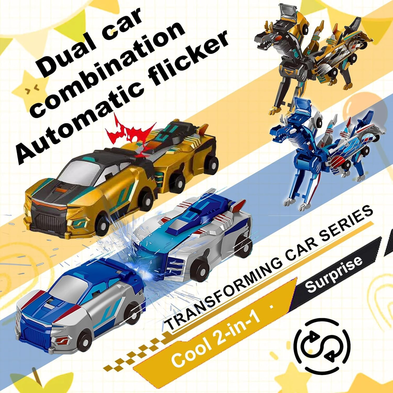 Dinosaur Car Toy into Dinosaurs,Fun - Collision Car Toys for Birthday Christmas Easter Boys & Girls Age 3 4 5 6 7 8 Years (2Pcs)