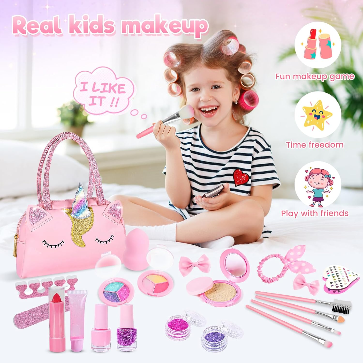 Kids Makeup Kit for Girls, Washable Makeup Kit Toys, with Cute Unicorn Bag, Real Make up Set for Kid Little Toddlers Princess Christmas Birthday Gifts Age 6 7 8 9 10 11 12 image number 4