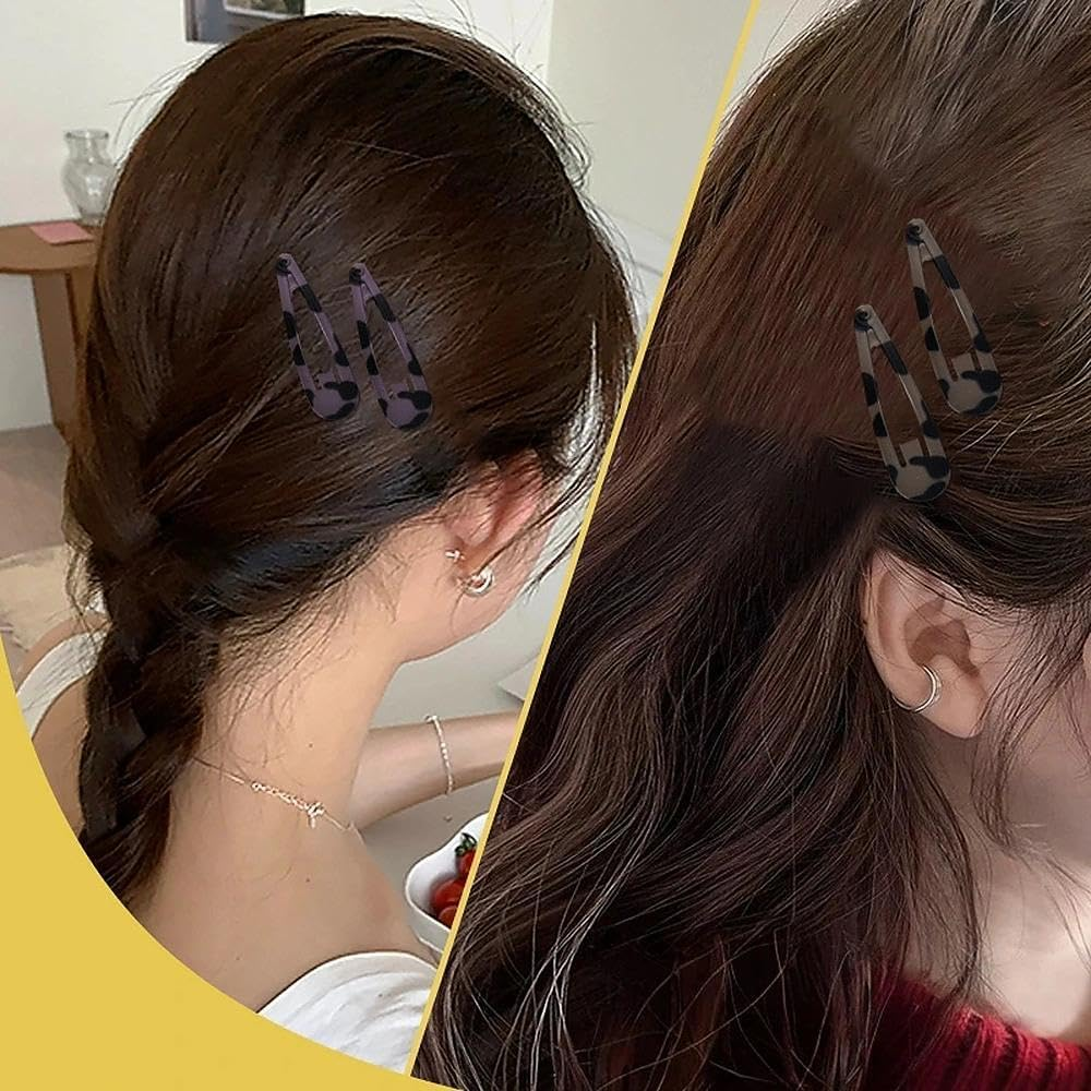 Tortoise Shell Hair Barrettes for Women No Slip Metal Snap Clips for Fine Hair Y2K Black White Brown Animal Pattern Hairpins Hairclip Accessories Mixed Color 20 PCS