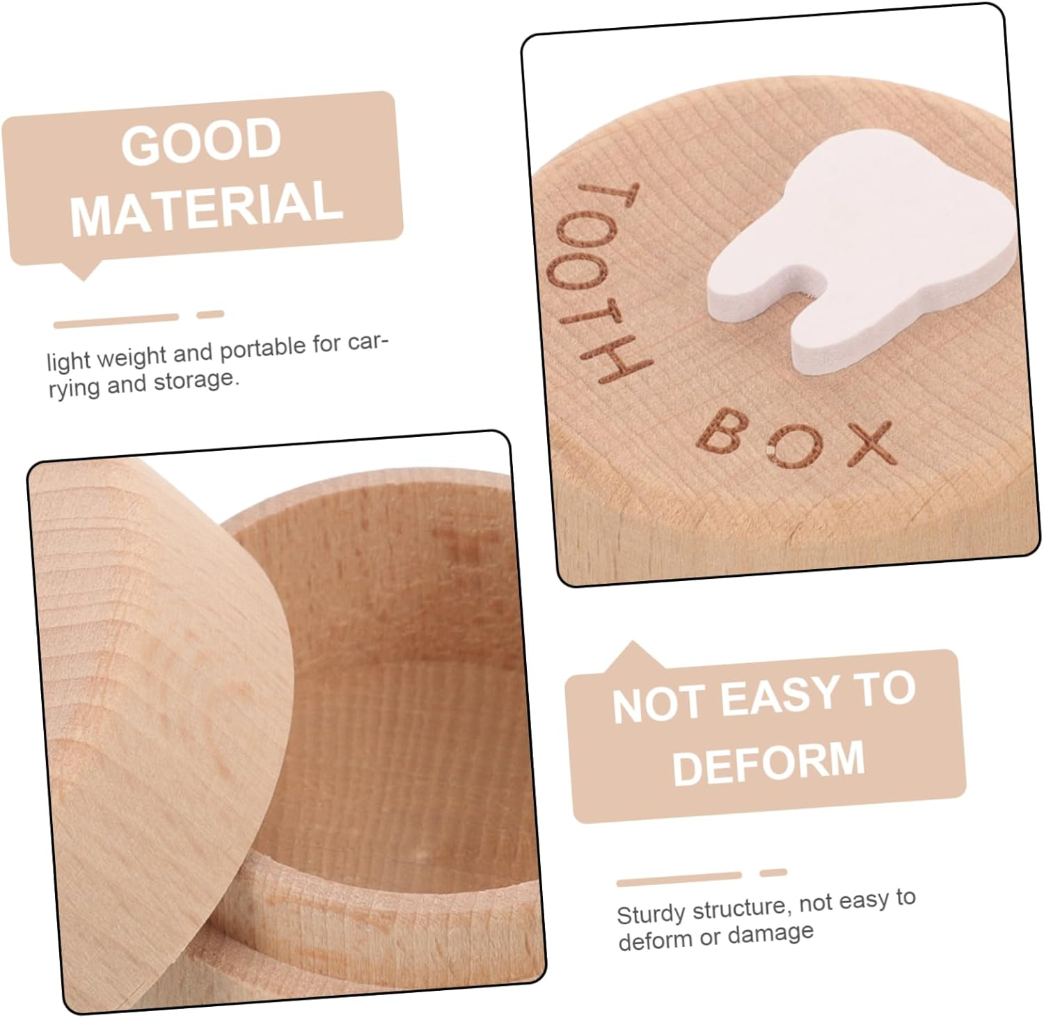 Baby Tooth Box Wooden Keepsake Tooth Holder Storage Container Natural Wood Souvenir Organizer for Boys and Girls and Baby Hair Storage image number 4