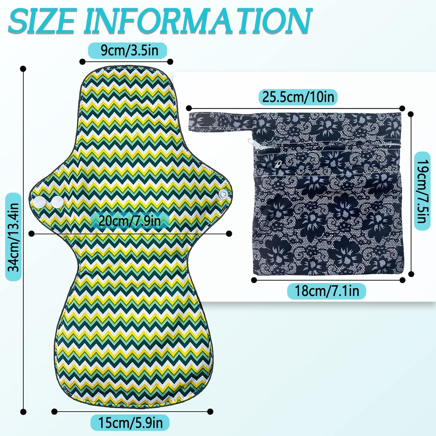 ZCOINS 4PCS Overnight Pads 13.5Inch Reusable Pads Menstrual Heavy Flow, Washable Cloth Pad with 1 Zipper Bag