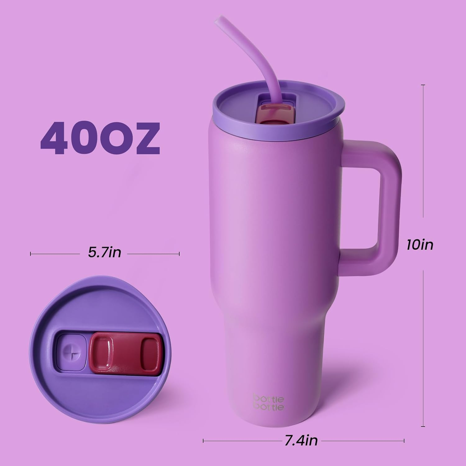 Bottle Bottle 40 Oz Tumbler with Handle and Straw,Stainless Steel Vacuum Travel Mug,Car Cup with Straw, Stainless Steel Vacuum Water Bottle for Gifts Party Office Coffee (Purple Sunset) image number 5