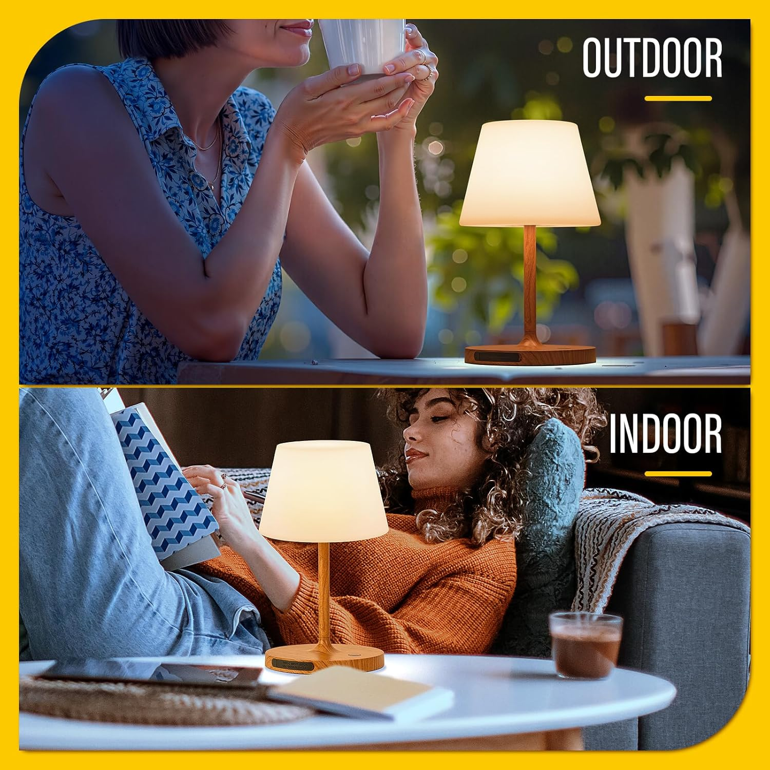 Cordless Outdoor Touch Table Lamp, Waterproof Small Shower Lamp, 4000Mah Battery Operated Rechargeable Dimmable Desk Lamp for Patio, Restaurant, Camping, Home-Wood Grain image number 3