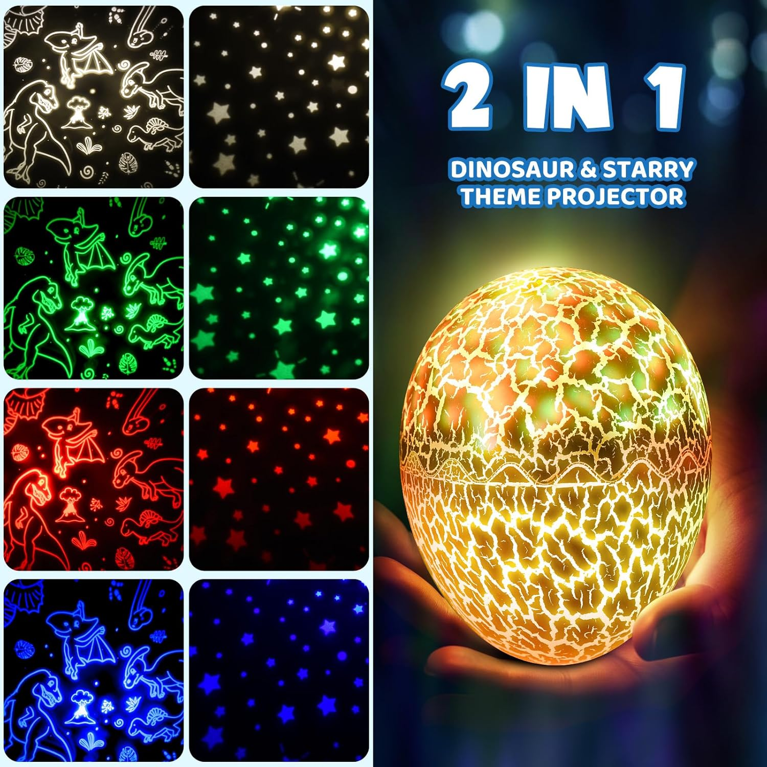 Dinosaur Star Projector for 3-12 Year Old Gifts, Vingtank Dinosaur Egg Night Light Kids Toys for 3 4 5 6 7 8 9 Year Old Boys Girls 2-In-1 Dino & Star Projector for Toddler Christmas Birthday Gifts image number 6