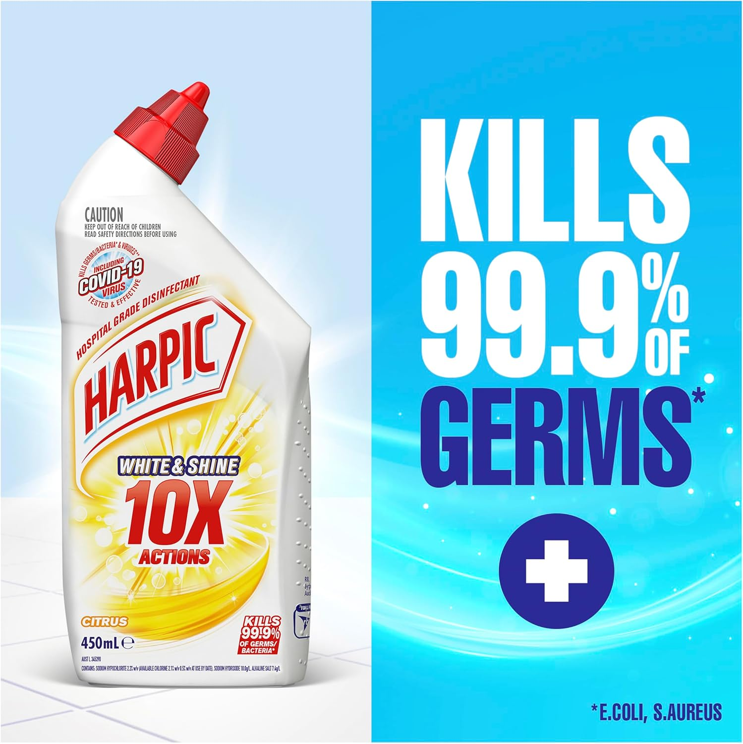 Harpic White and Shine Citrus Ultimate Bleach Power Toilet Cleaner Liquid 450 Ml