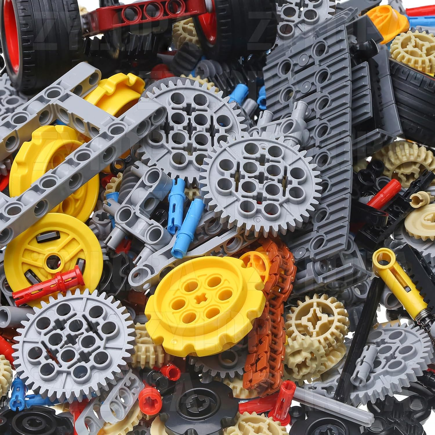 854Pcs Technic-Parts-Gears Set Axles-Pins-Bricks-Connector Gearbox-Universal-Joints-Chain-Tracks Shock-Absorber-Car-Wheels-Tires-Steering Shaft image number 5